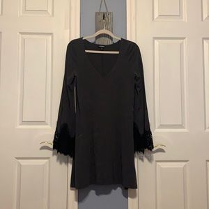 Gray long sleeve dress with lace sleeve